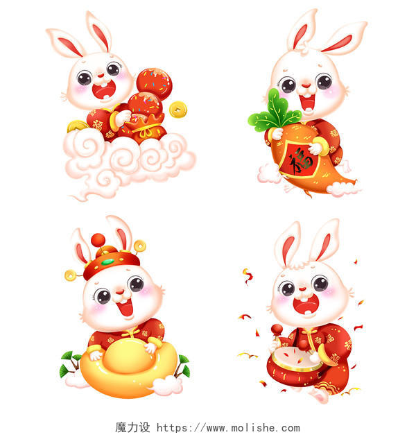 欢乐卡通兔年兔子插画兔年新年兔子